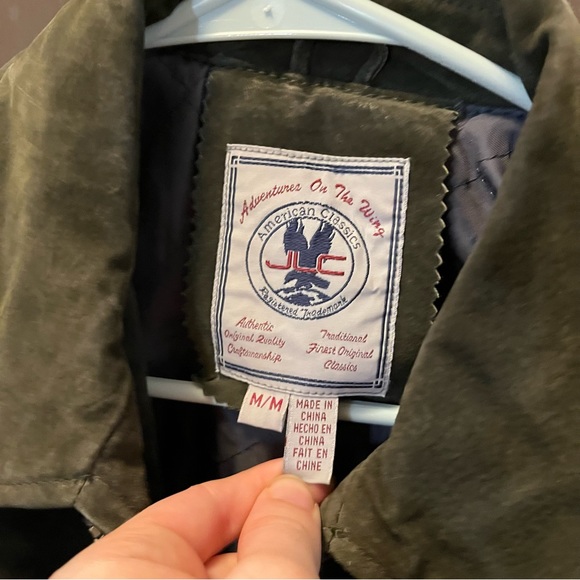 VTG Vintage Genuine Leather Jacket Olive Army Green Full Zip Pockets Coat M - Picture 3 of 10